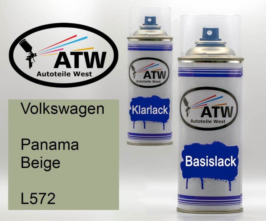 Volkswagen, Panama Beige, L572: 400ml Sprühdose + 400ml Klarlack - Set, von ATW Autoteile West.